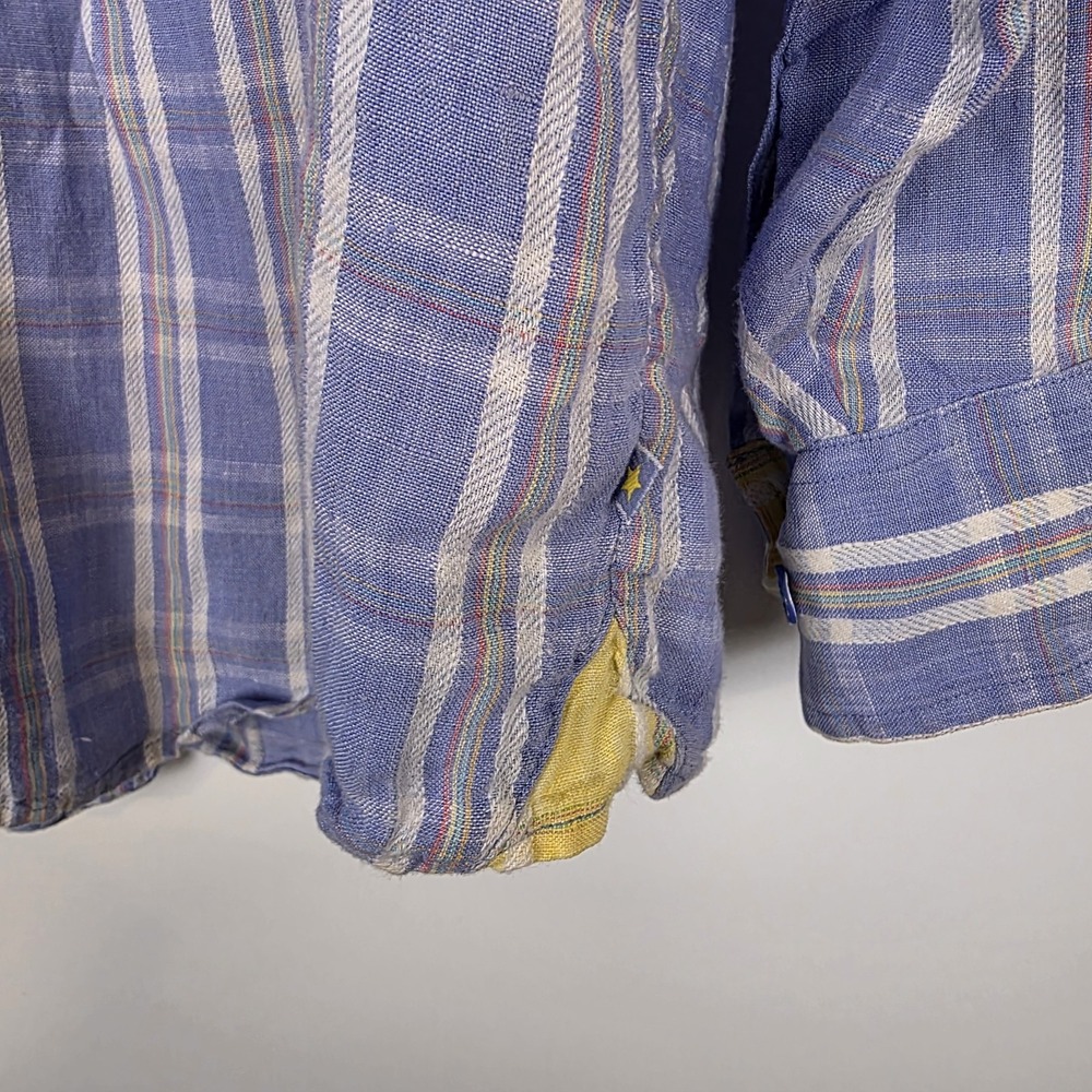 Indigo Palms Tommy Bahama Men's M Linen Plaid Shirt Embroidered Eagle Resortwear - Picture 4 of 10